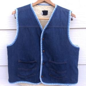 Vintage Roebucks Blue Lined Denim Vest Large